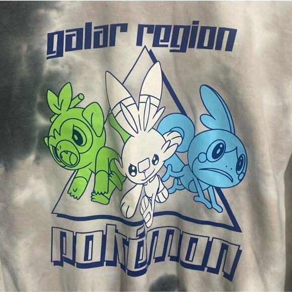 Pokemon Galar Starters Tie Dye Crewneck Sweater Game Freak X-Small NWT A109 - Picture 3 of 5